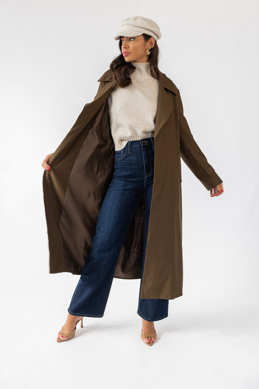 Wynn Khaki Belted Long Coat