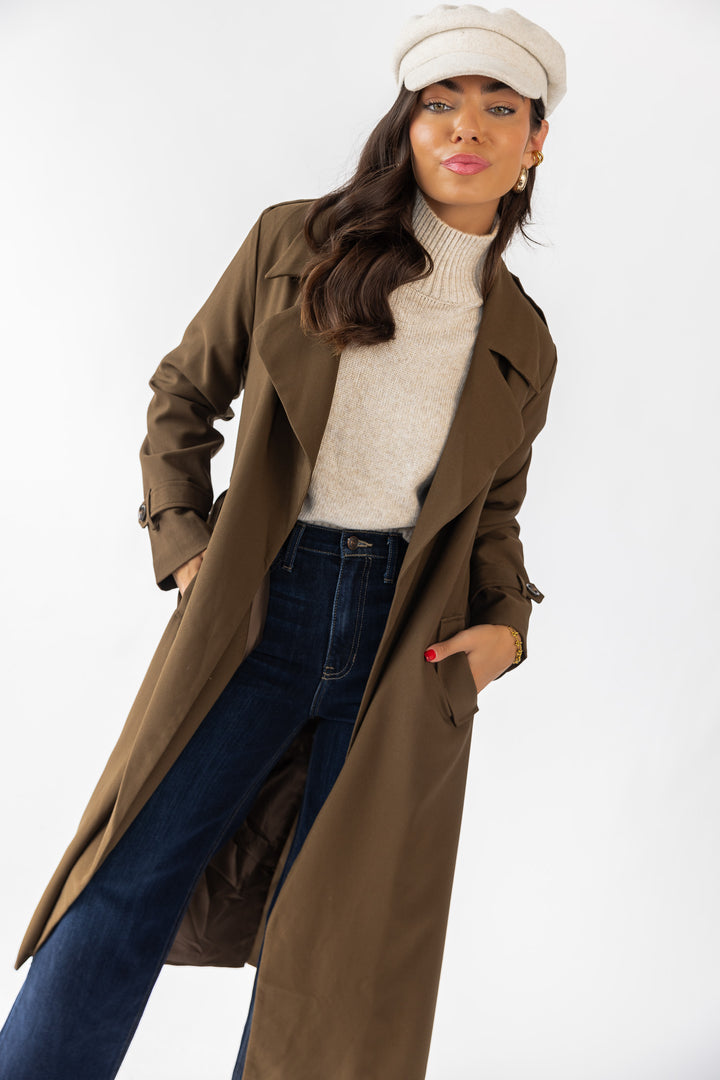 Wynn Khaki Belted Long Coat