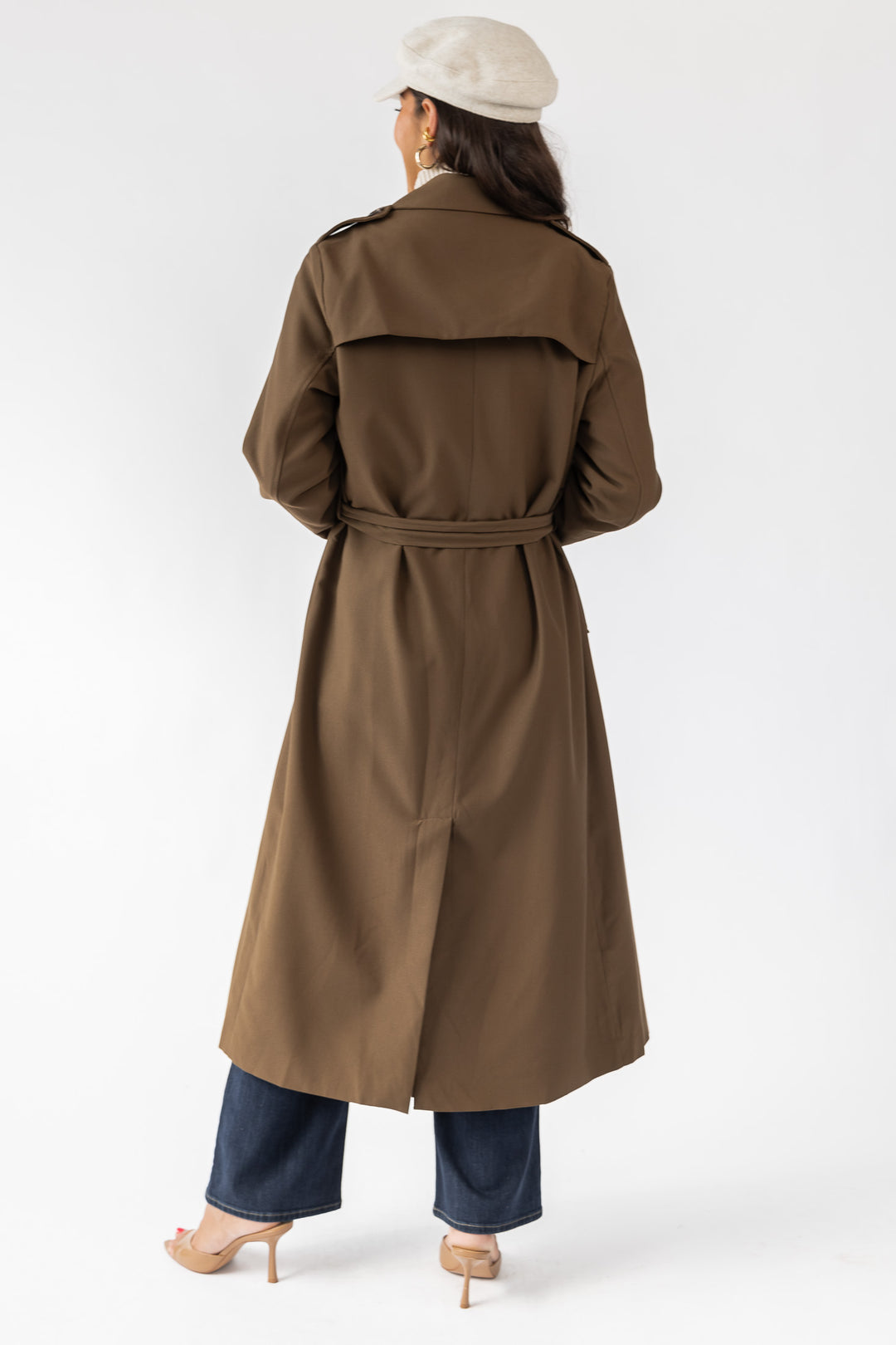 Wynn Khaki Belted Long Coat