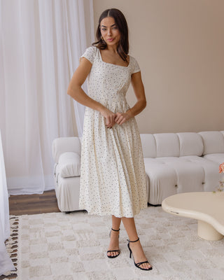 Zoe Ivory Polka Dot Midi Dress