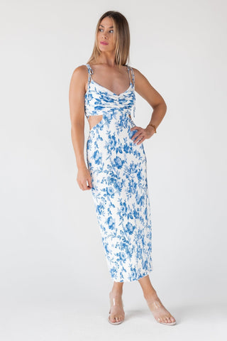 Adair Blue Floral Plisse Dress - Final Sale - JO+CO