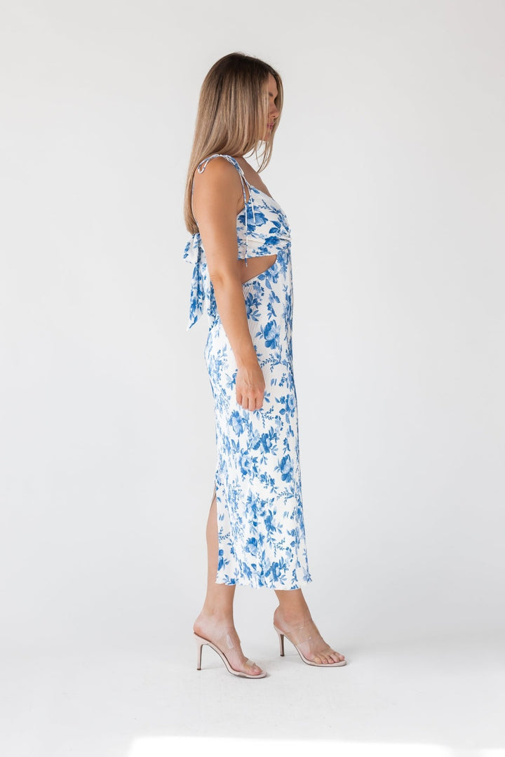 Adair Blue Floral Plisse Dress - Final Sale - JO+CO
