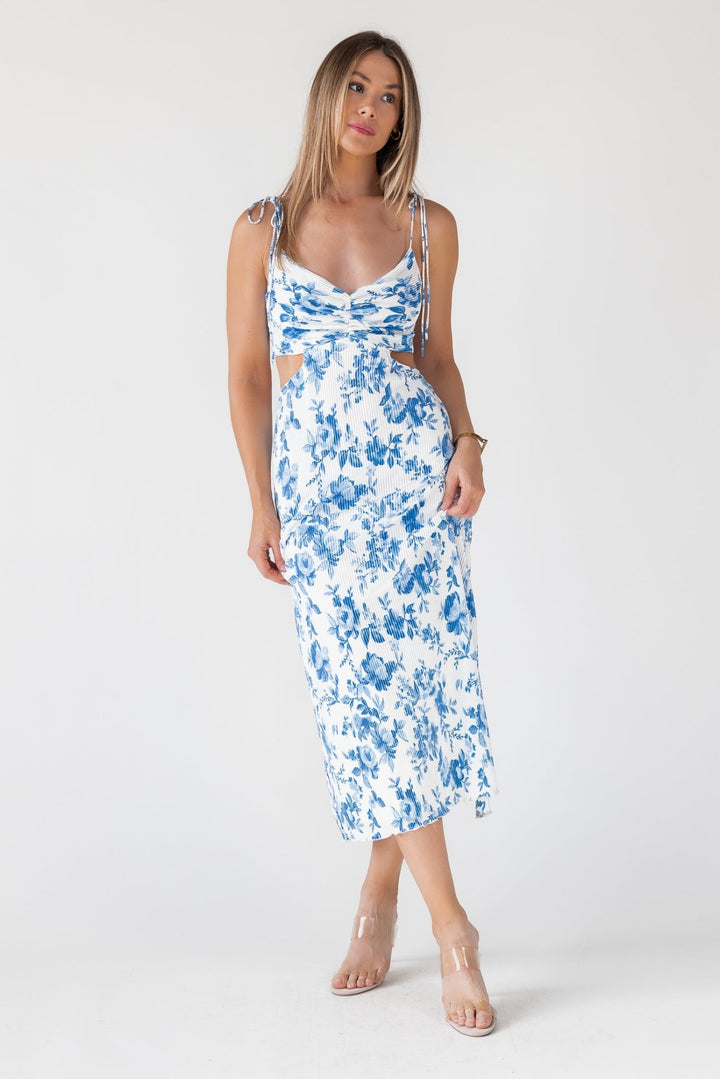 Adair Blue Floral Plisse Dress - Final Sale - JO+CO