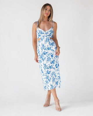 Adair Blue Floral Plisse Dress - Final Sale - JO+CO
