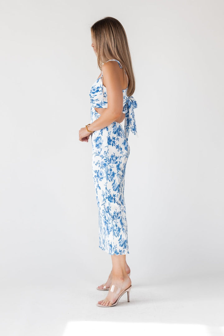 Adair Blue Floral Plisse Dress - Final Sale - JO+CO