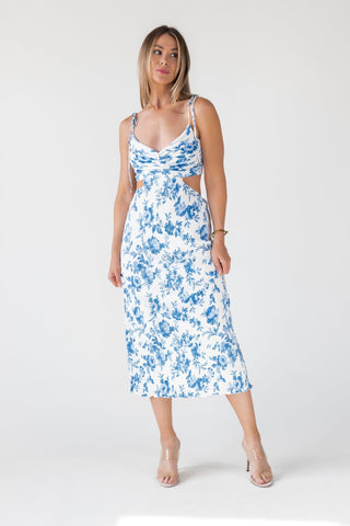 Adair Blue Floral Plisse Dress - Final Sale - JO+CO