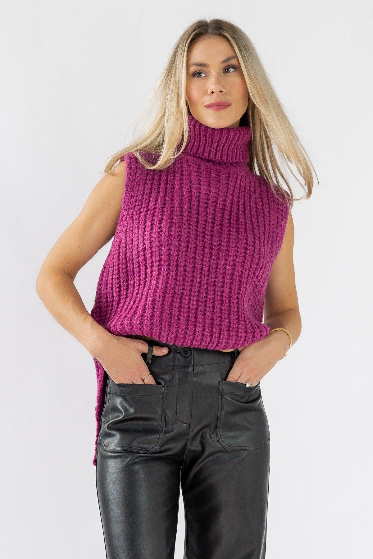 Aniyah Turtleneck Sweater Vest - Magenta - JO+CO