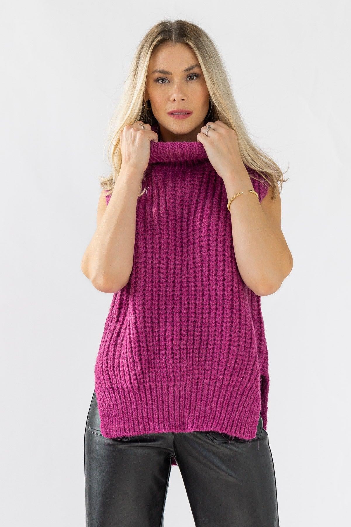 Aniyah Turtleneck Sweater Vest - Magenta - JO+CO