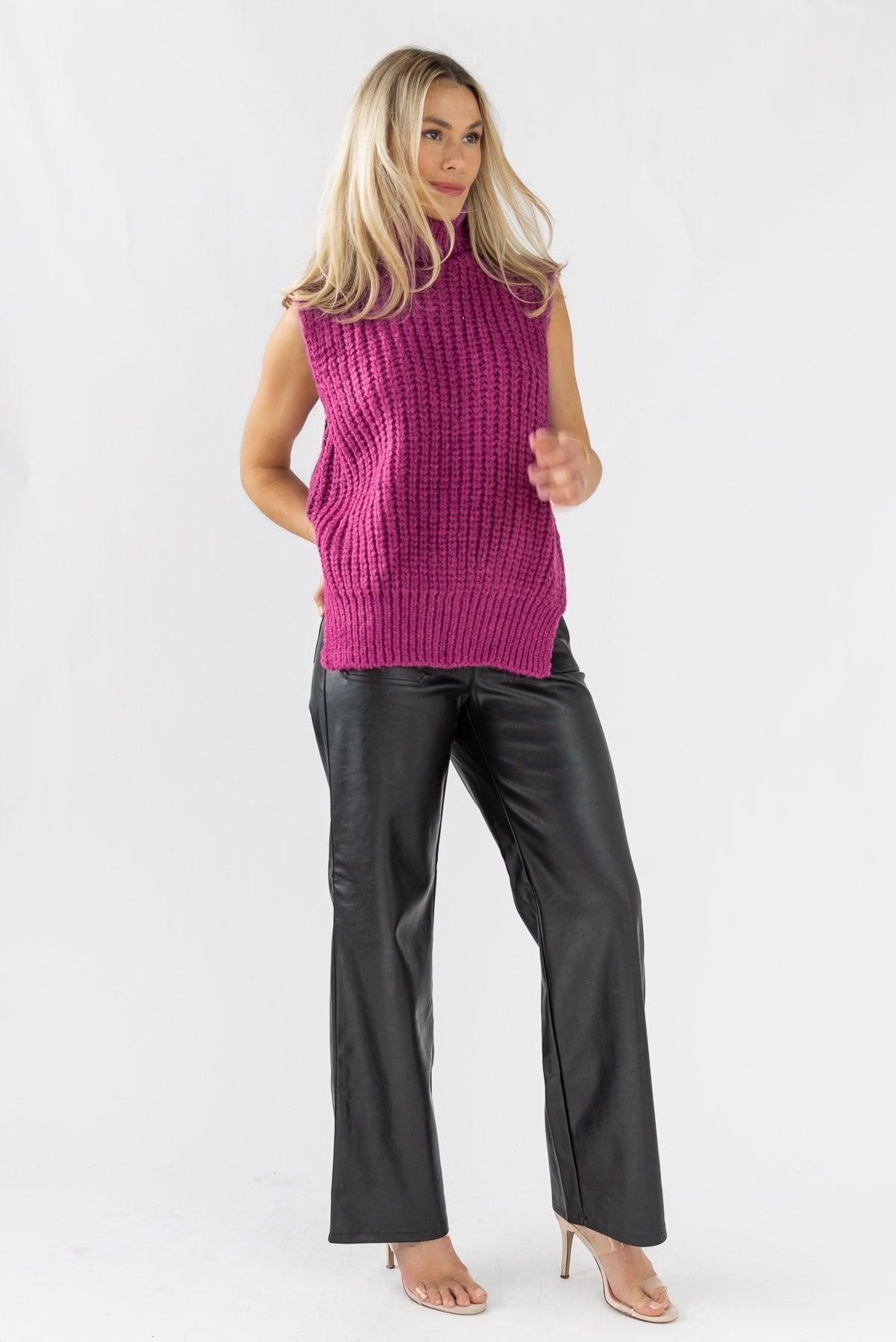 Aniyah Turtleneck Sweater Vest - Magenta - JO+CO