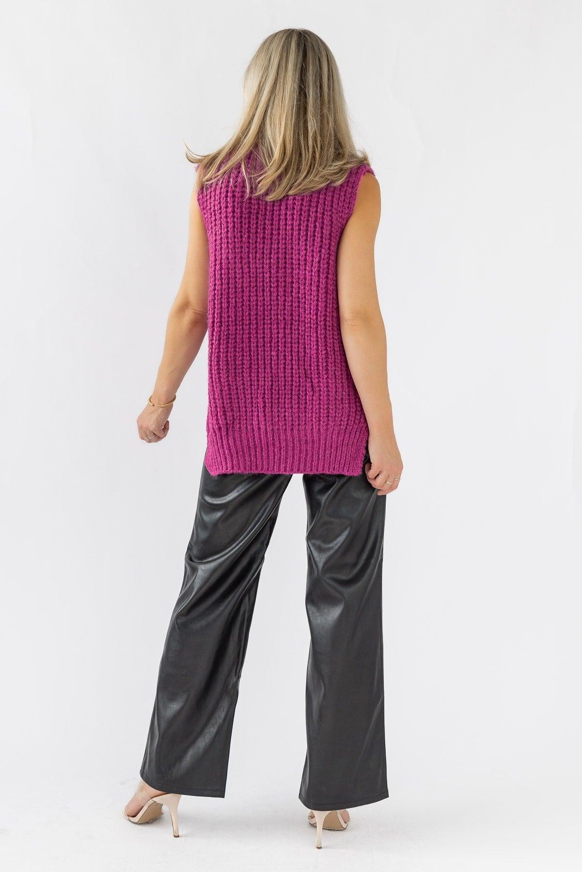 Aniyah Turtleneck Sweater Vest - Magenta - JO+CO