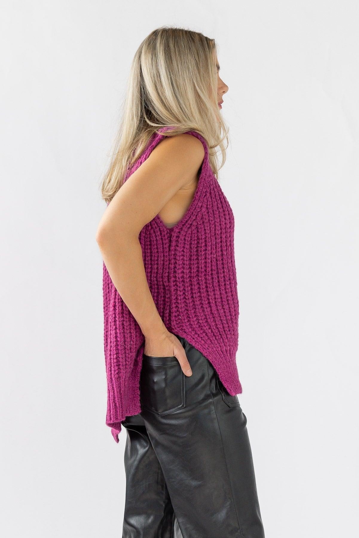 Aniyah Turtleneck Sweater Vest - Magenta - JO+CO