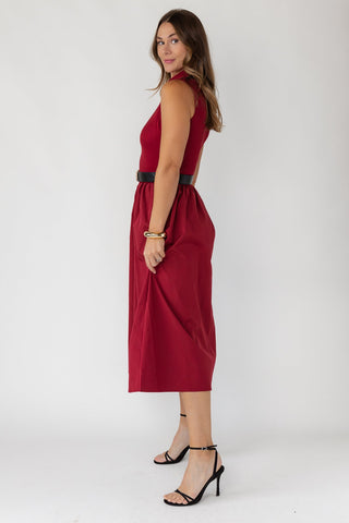 Arden Mock Neck Midi Dress - Burgundy - JO+CO