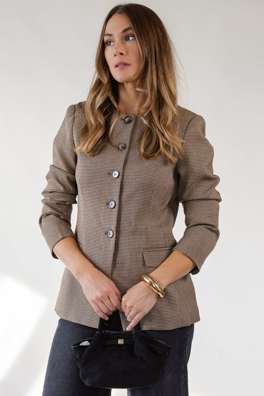 ASTR The Label Bellmere Houndstooth Jacket - Camel - JO+CO