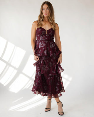 Astr The Label Lupin Dress - Wine Floral - JO+CO