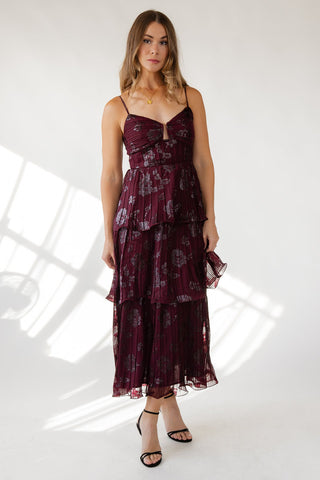Astr The Label Lupin Dress - Wine Floral - JO+CO