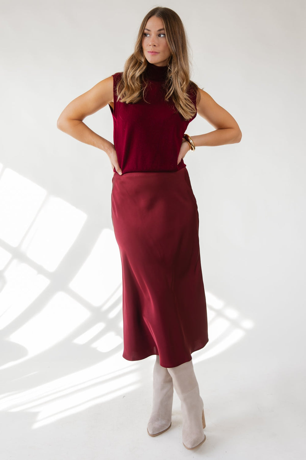 ASTR The Label Windey Midi Skirt - Wine - JO+CO
