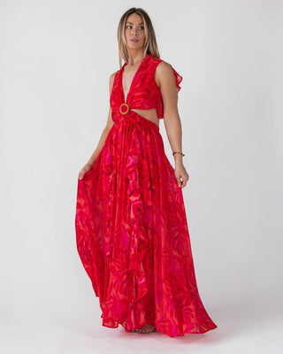 Athena Red Cutout Maxi Dress - Final Sale - JO+CO