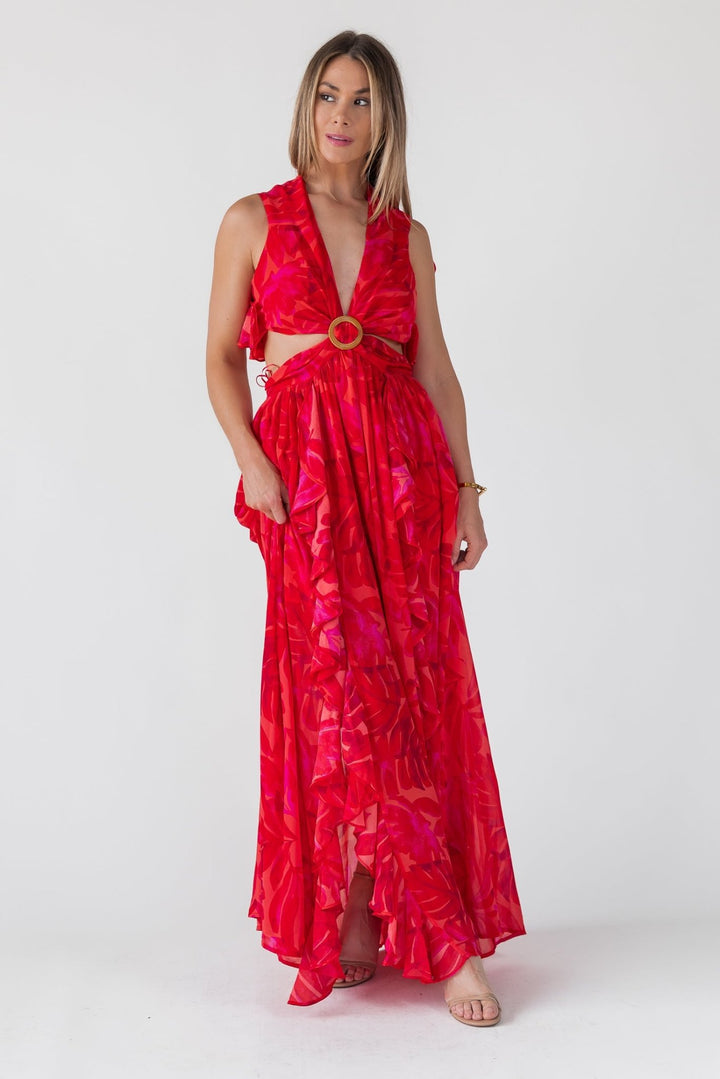 Athena Red Cutout Maxi Dress - Final Sale - JO+CO