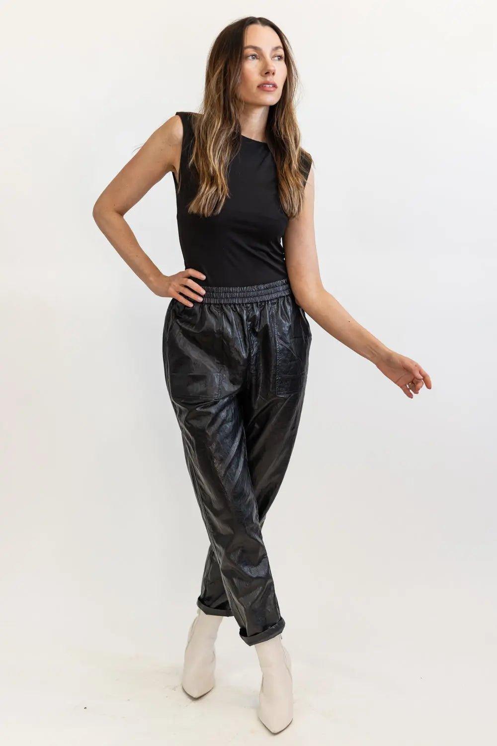 Best Harvest Faux Leather Casual Jogger - BLACK - FINAL SALE - JO+CO