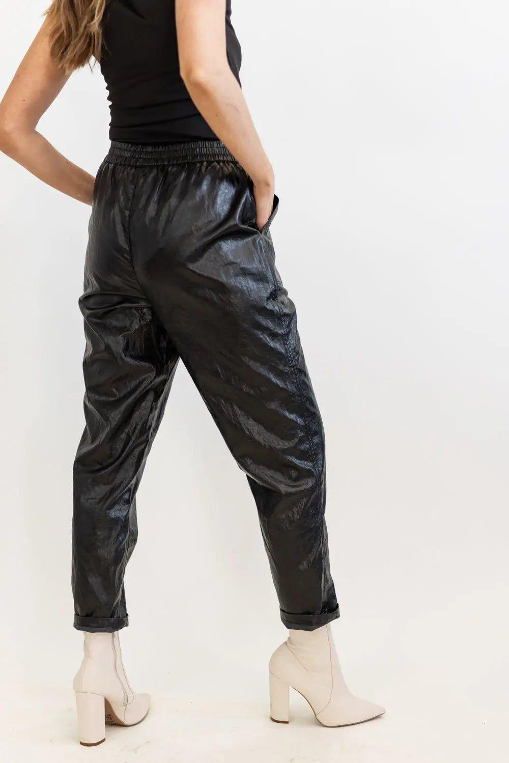 Best Harvest Faux Leather Casual Jogger - BLACK - FINAL SALE - JO+CO