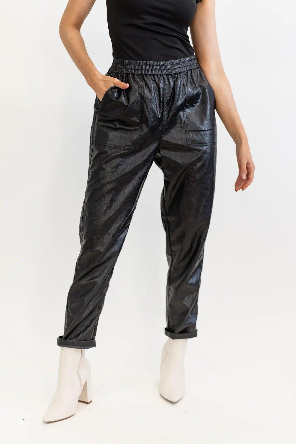 Best Harvest Faux Leather Casual Jogger - BLACK - FINAL SALE - JO+CO