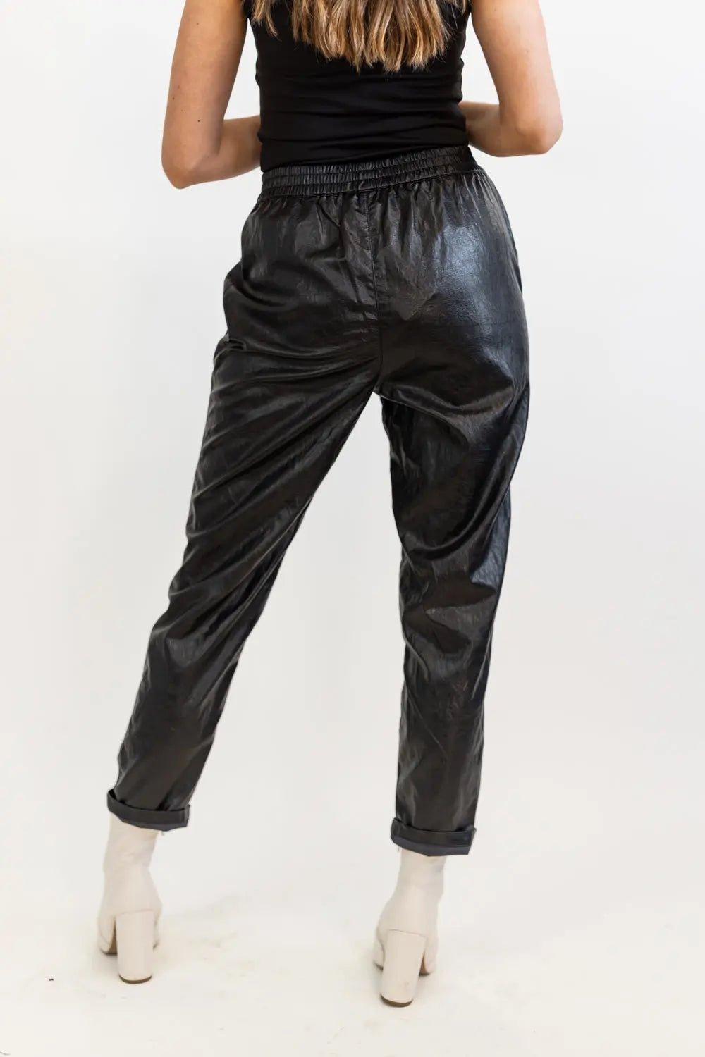 Best Harvest Faux Leather Casual Jogger - BLACK - FINAL SALE - JO+CO