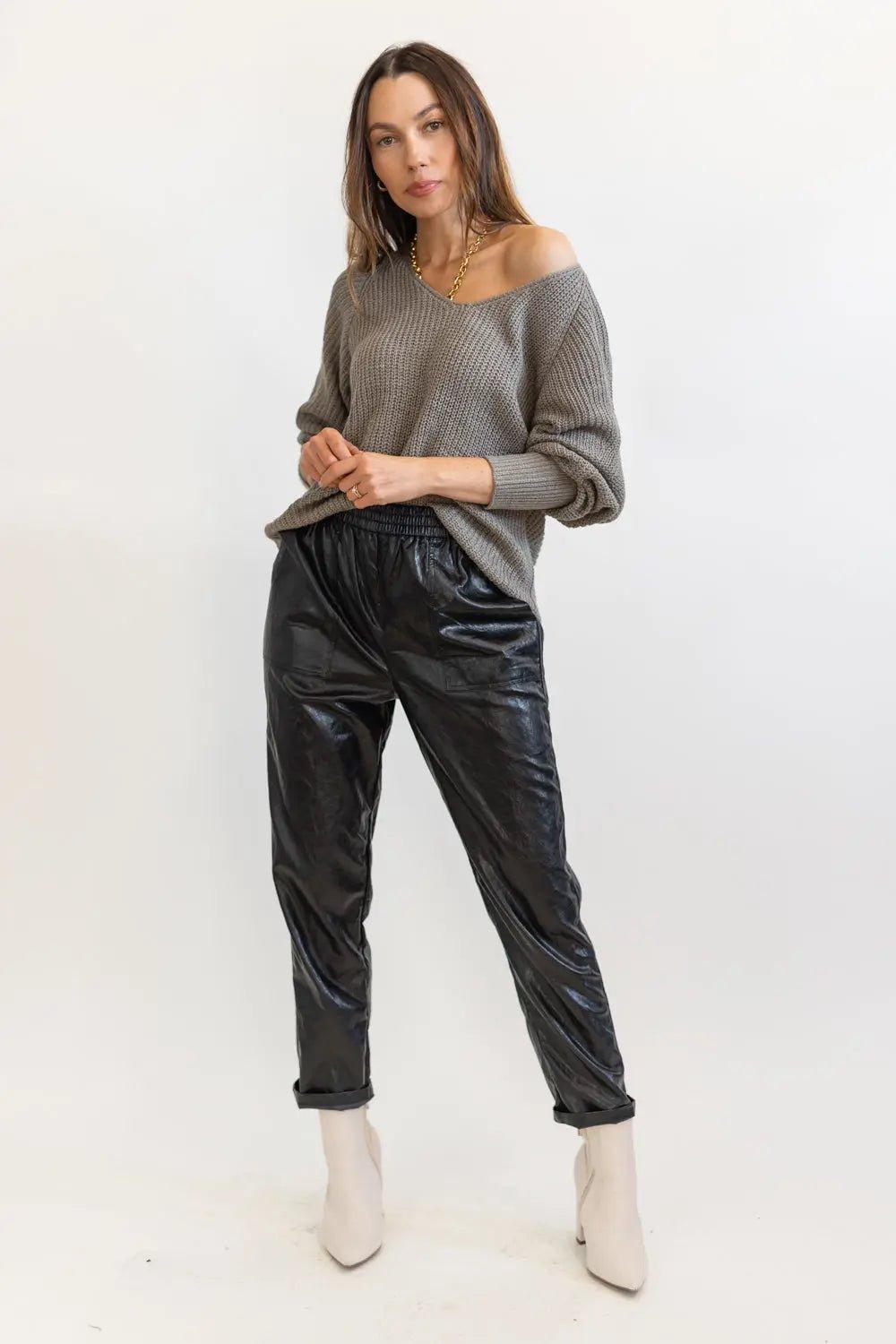 Best Harvest Faux Leather Casual Jogger - BLACK - FINAL SALE - JO+CO