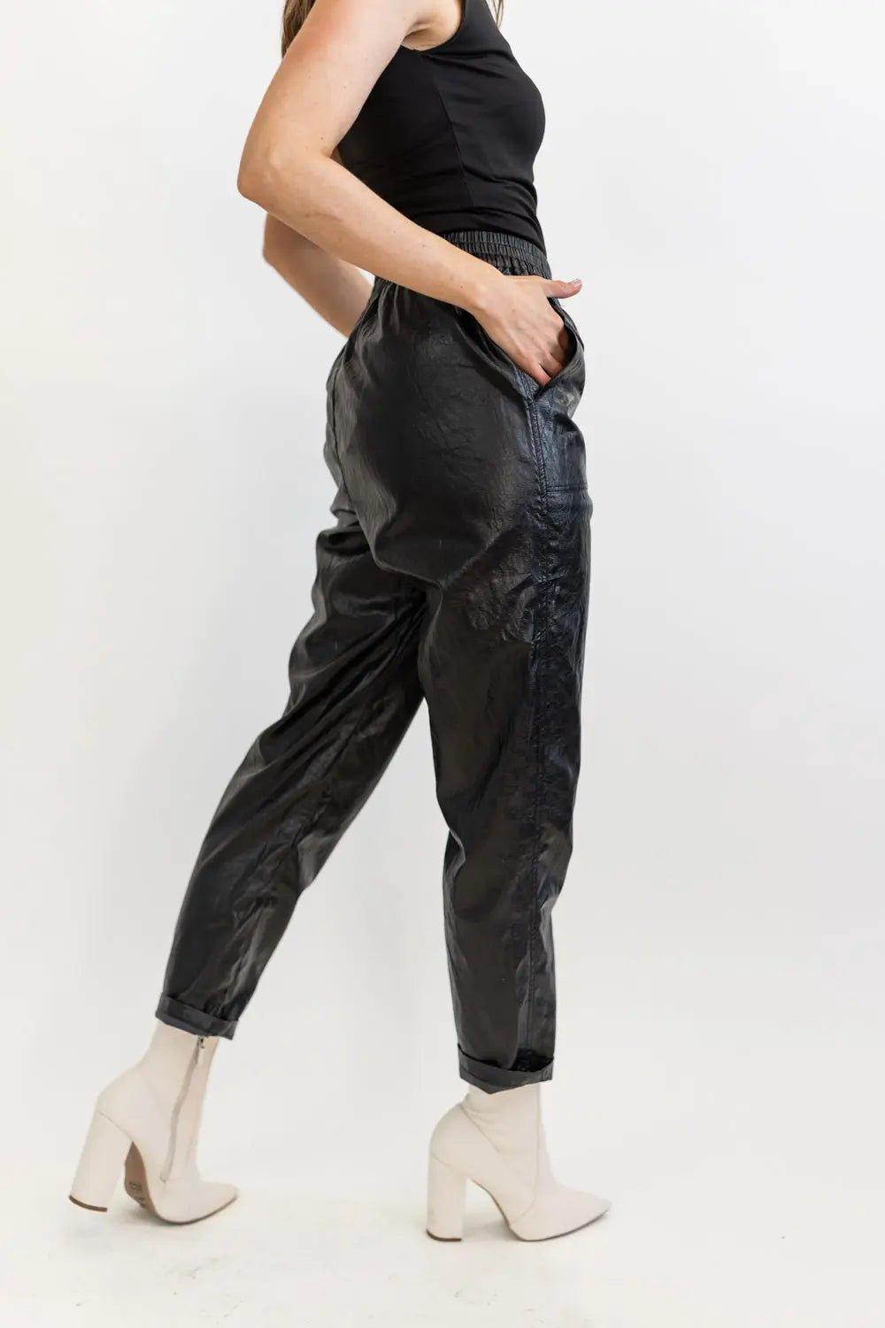 Best Harvest Faux Leather Casual Jogger - BLACK - FINAL SALE - JO+CO