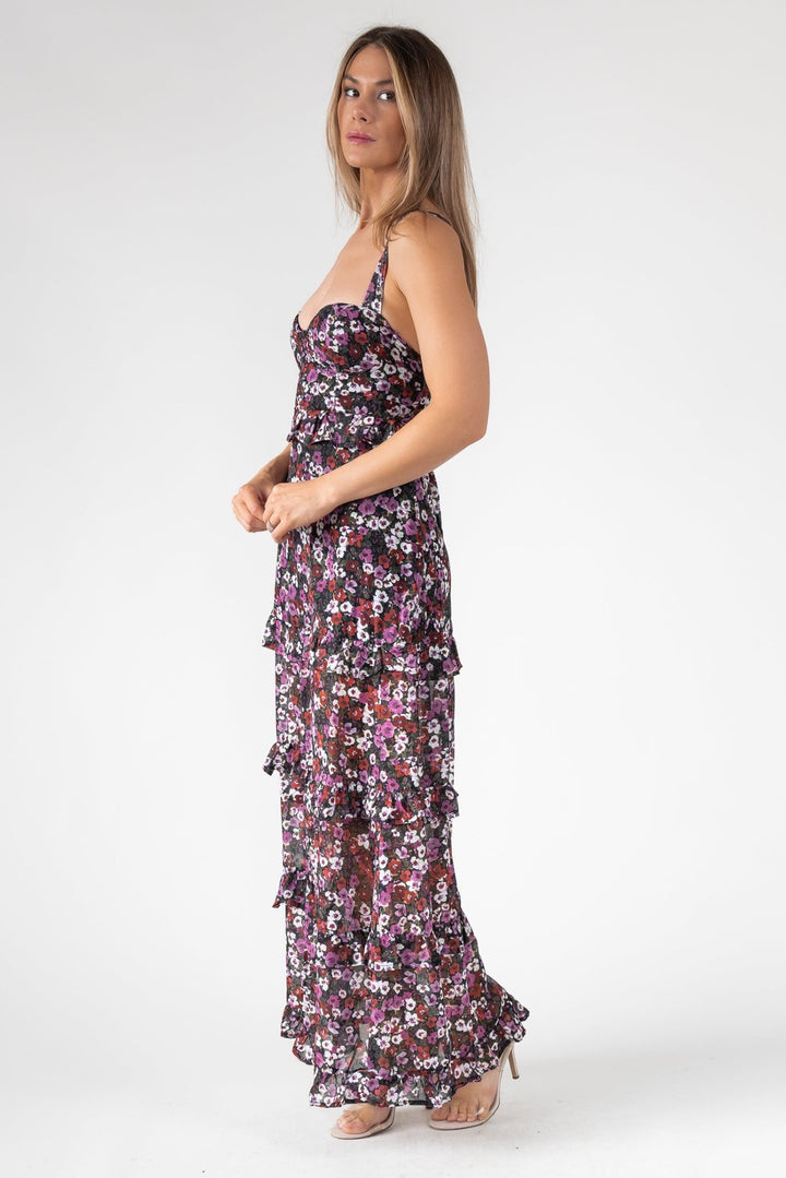 Black Floral Ruffle Maxi Dress - Final Sale - JO+CO