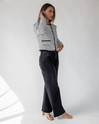 Blake White Knit Stripe Top - JO+CO