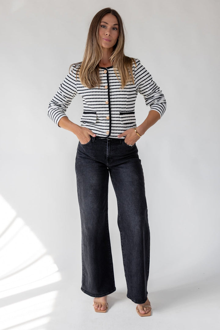 Blake White Knit Stripe Top - JO+CO