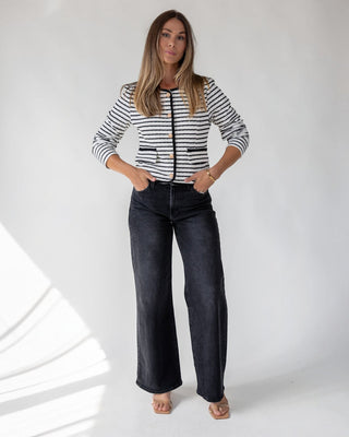 Blake White Knit Stripe Top - JO+CO