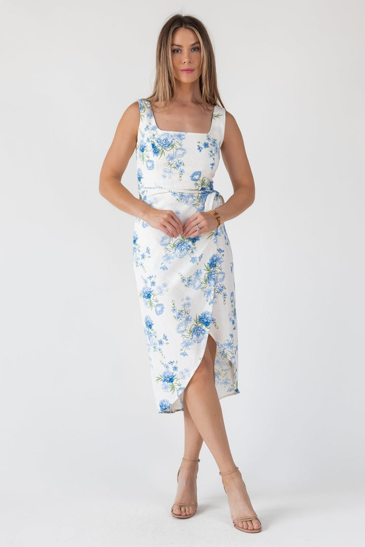 Blue Floral Wrap Midi Dress - Final Sale - JO+CO