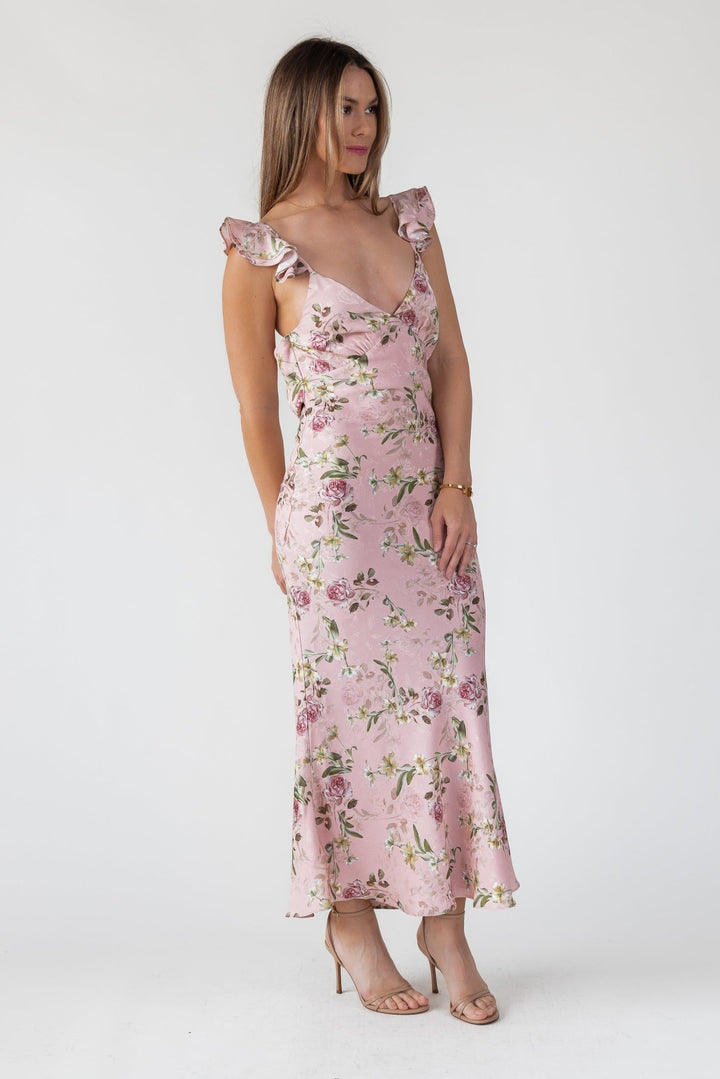 Blush Floral Flutter Strap Maxi Dress - Final Sale - JO+CO