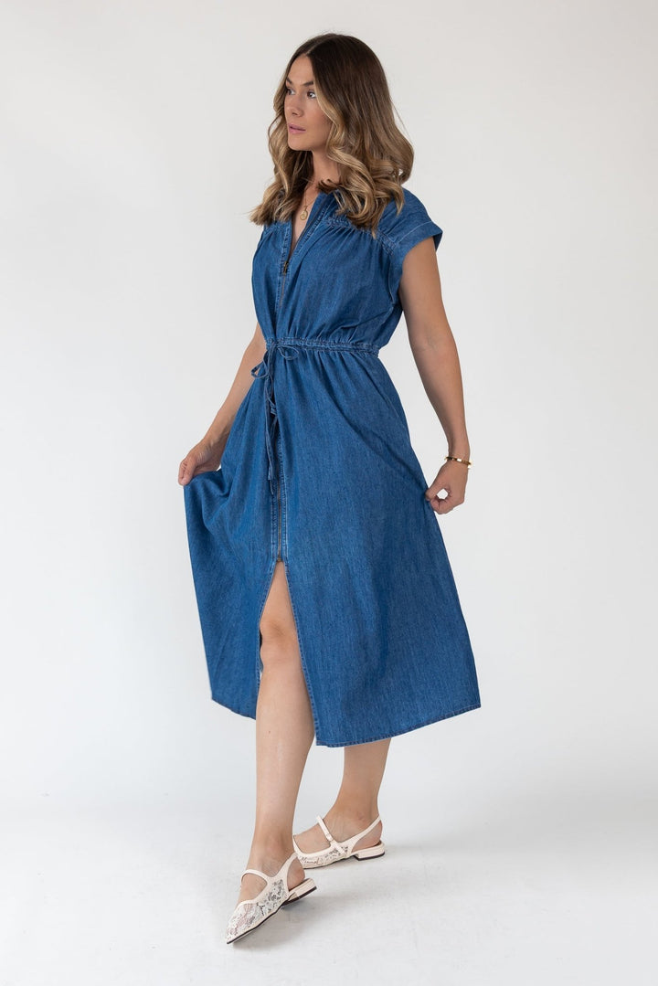 Brielle Zip - Front Denim Midi Dress - Final Sale - JO+CO