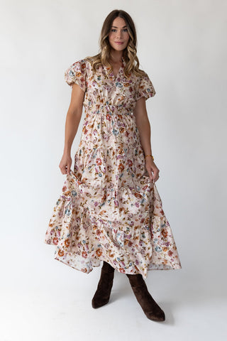 Britton Ecru Floral Maxi Dress - JO+CO