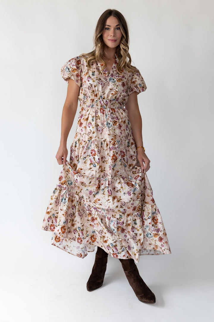 Britton Ecru Floral Maxi Dress - JO+CO