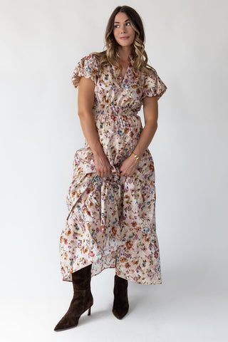 Britton Ecru Floral Maxi Dress - JO+CO