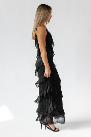 Caelyn Black Metallic Ruffle Maxi Dress - Final Sale - JO+CO