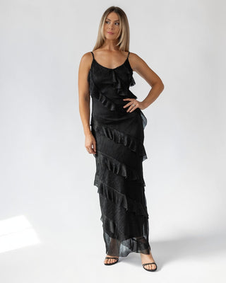 Caelyn Black Metallic Ruffle Maxi Dress - Final Sale - JO+CO