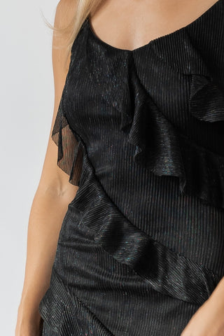 Caelyn Black Metallic Ruffle Maxi Dress - Final Sale - JO+CO