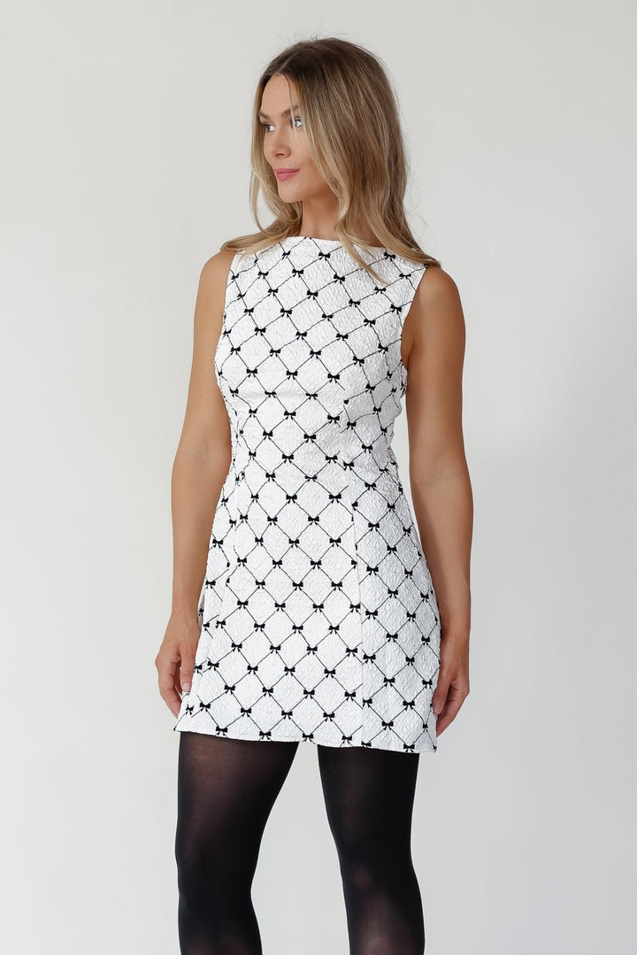 Carmine Ivory Bow Mini Dress - Final Sale - JO+CO