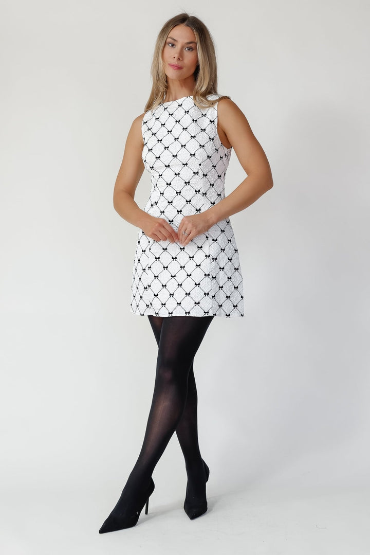 Carmine Ivory Bow Mini Dress - Final Sale - JO+CO