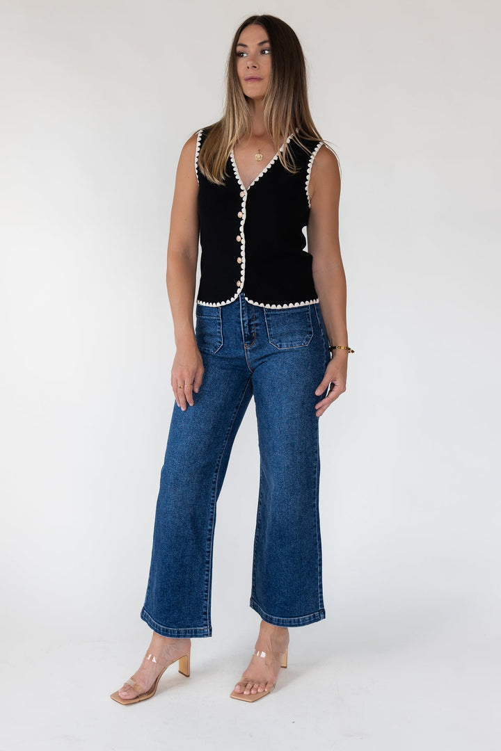 Caroline Black Scallop Sweater Vest - Final Sale - JO+CO