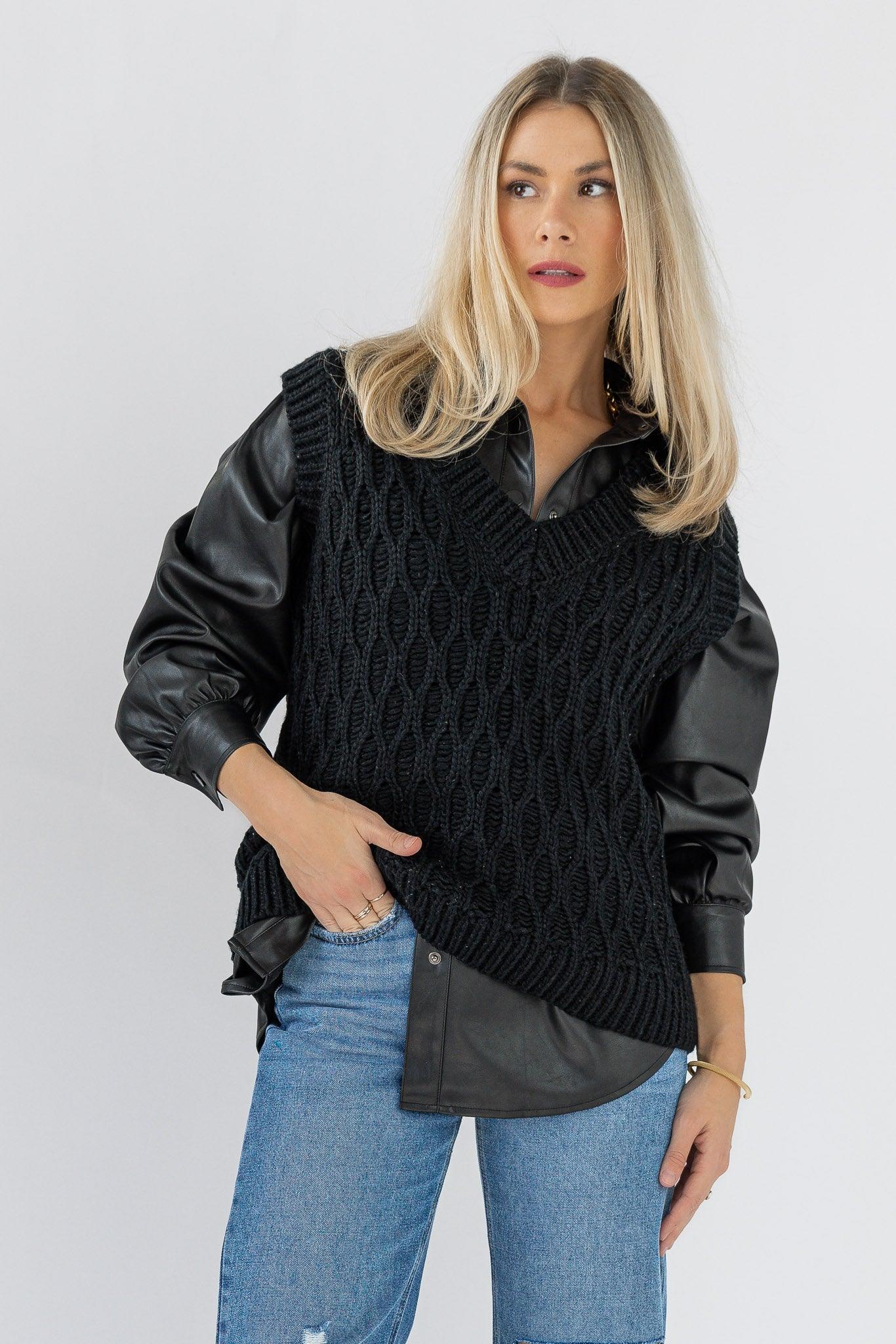 Cozy Chalet Sweater Vest - Black - JO+CO