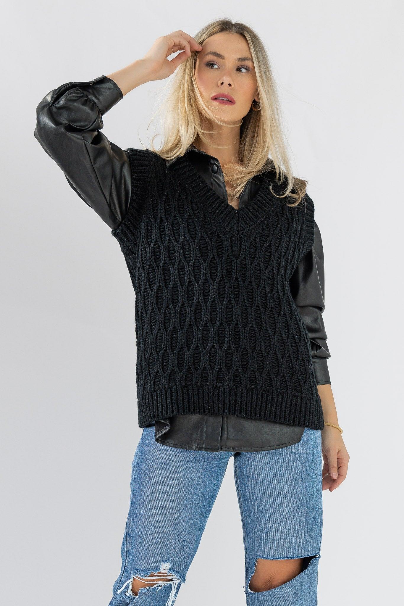 Cozy Chalet Sweater Vest - Black - JO+CO