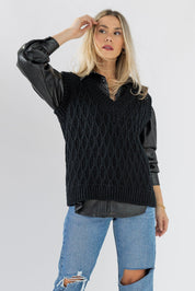 Cozy Chalet Sweater Vest - Black - JO+CO