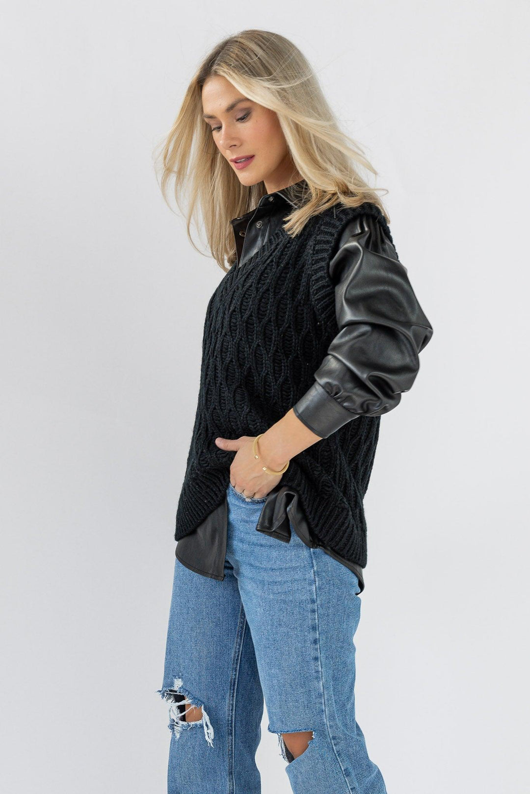 Cozy Chalet Sweater Vest - Black - JO+CO