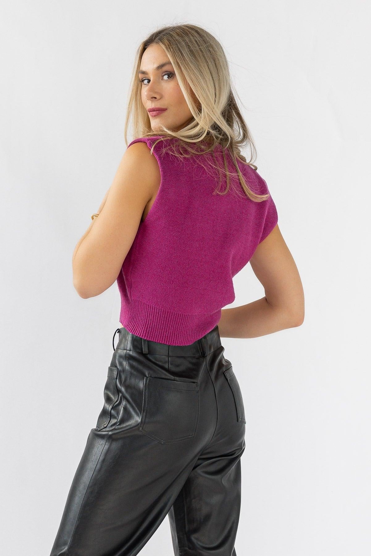 Cozy Commute Crop Sweater - Magenta - JO+CO