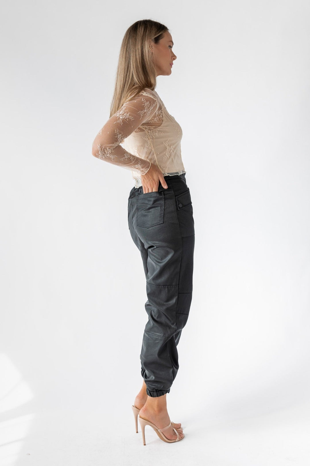 Dane Black Coated Cargo Pants - Final Sale - JO+CO